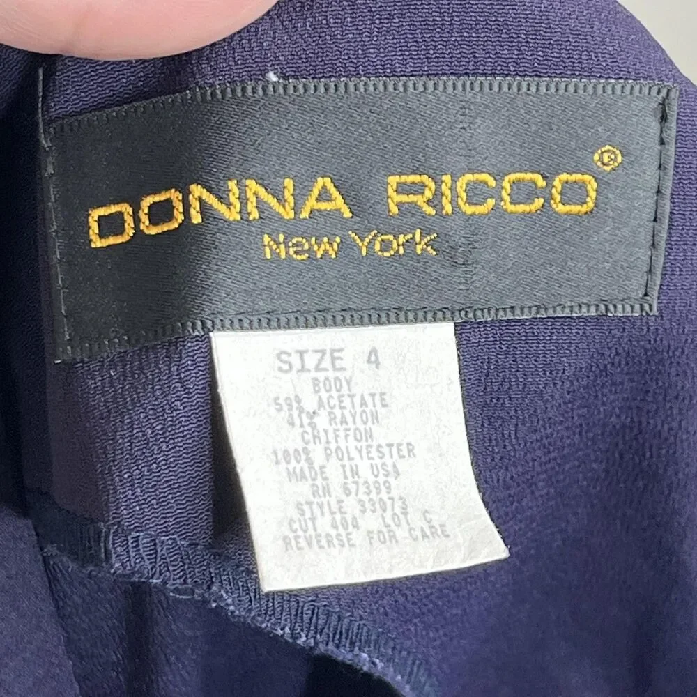 Vintage Donna Ricco Dress Womens 4 Blue Fit Flare Midi Bow 90s Party Wedding - Picture 5 of 9